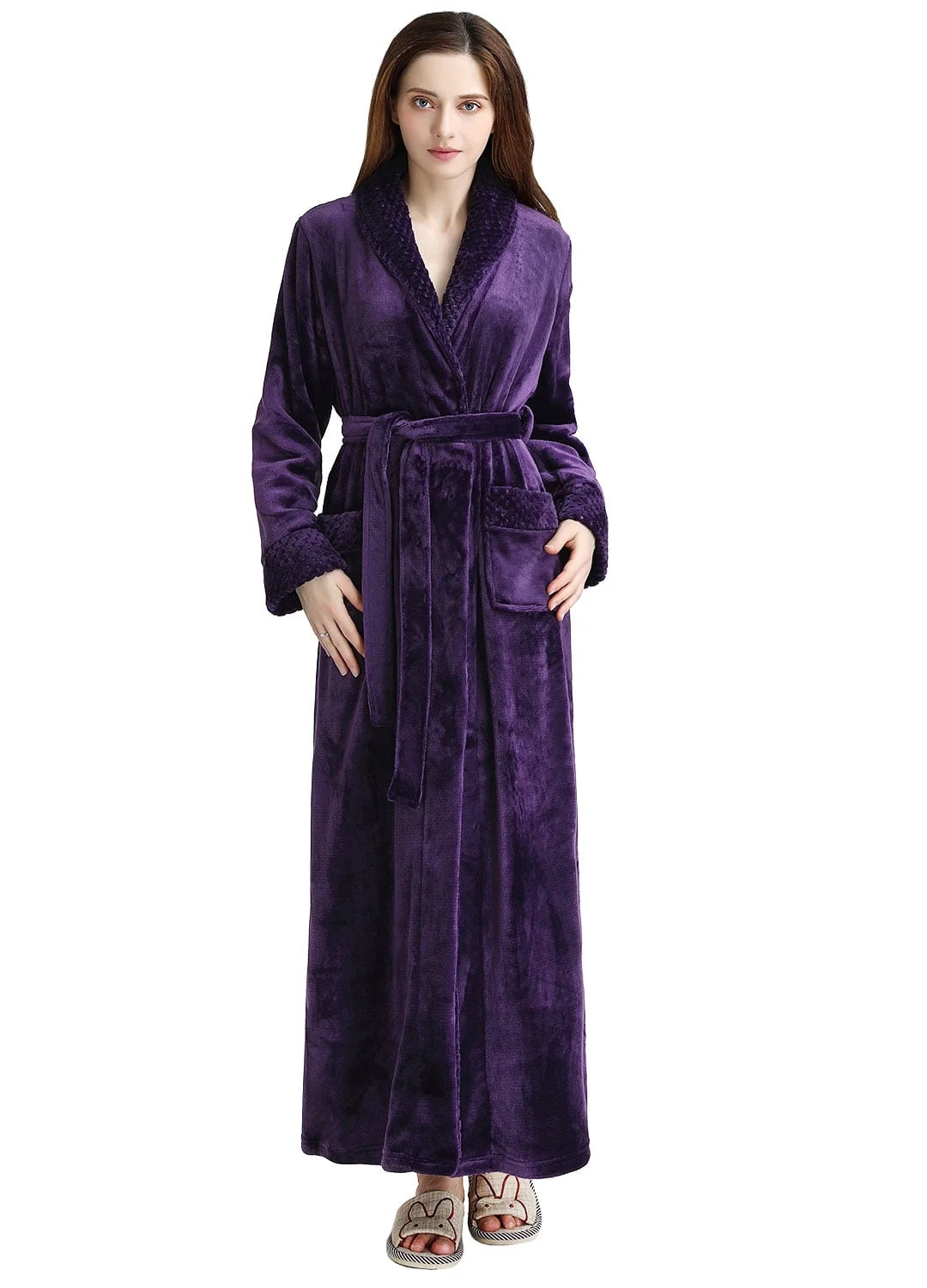 Plush Robes for Women Soft Warm Fleece Bathrobe Ladies Long Comfy Spa Bath Robe Housecoat